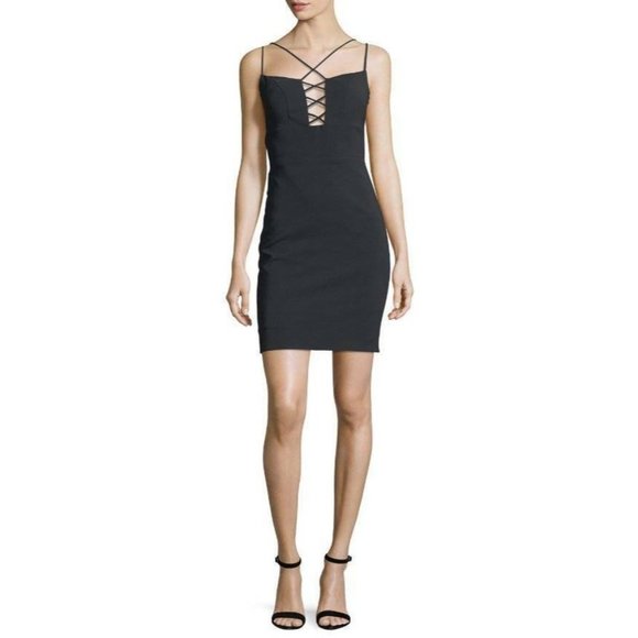 MARIA BIANCA NERO Daring Strappy Lace Front Dress Black 6 $268 NEW - Picture 2 of 8